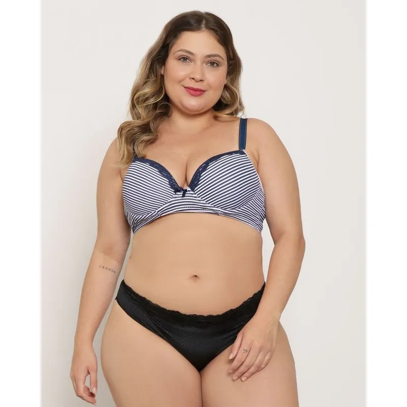 Sutiã Plus Size Avulso Base Com Bojo Listrado Marinho 48