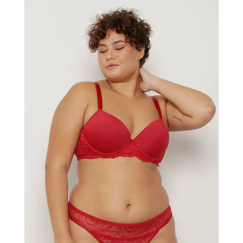 Sutiã Plus Size Feminino Base e Renda Vazada Vermelho 50