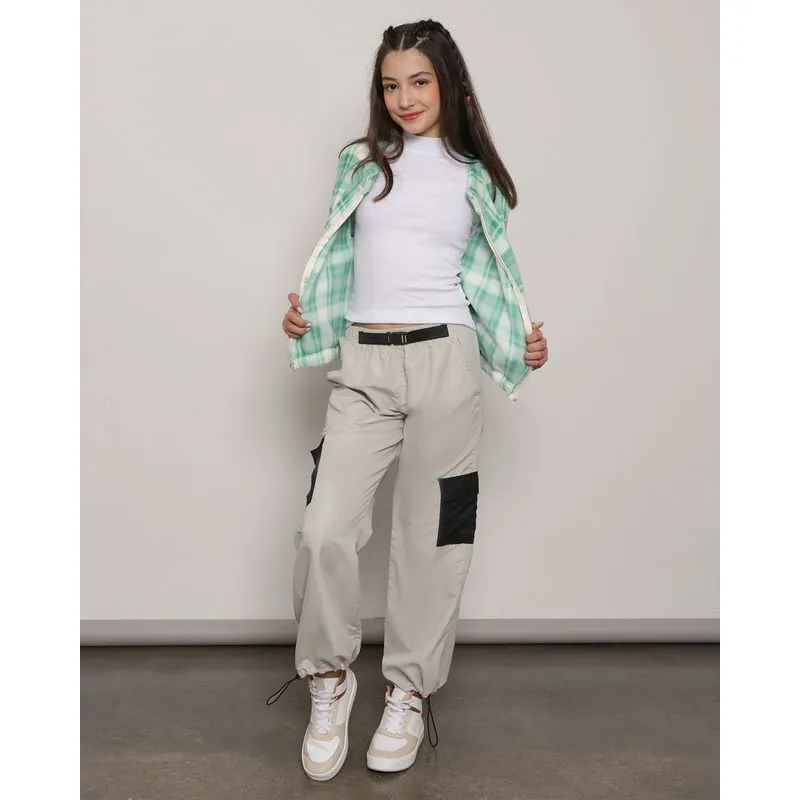 Calça Juvenil Jogger Bolso Cargo Com Cinto Elástico Bege 16