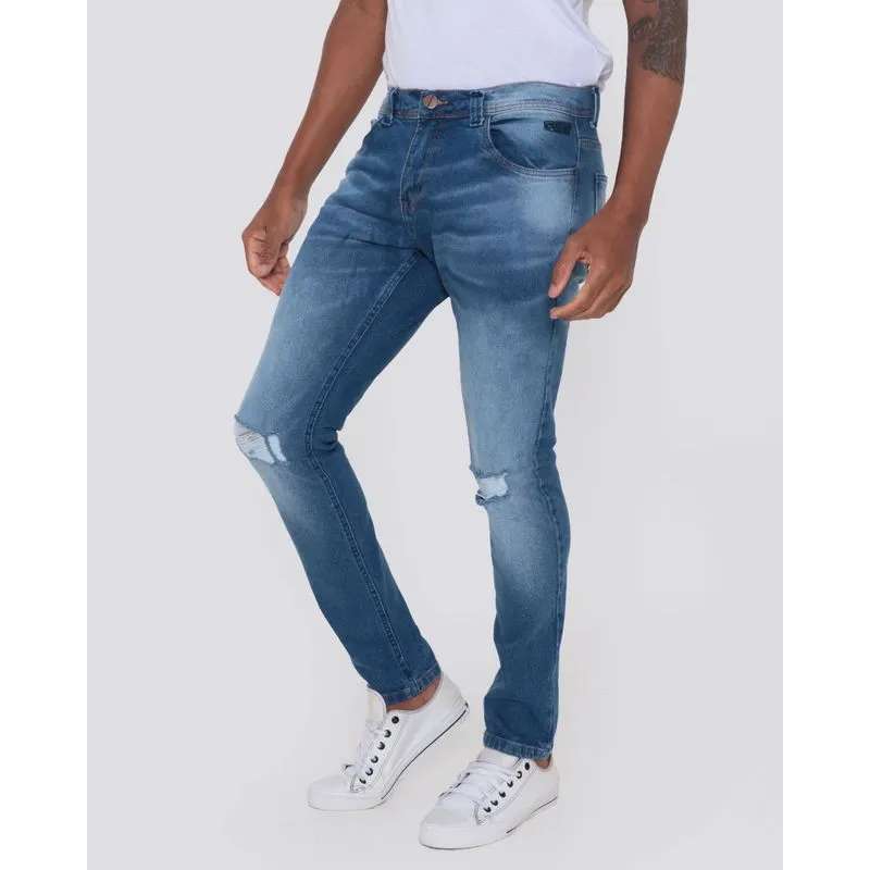 Calça Jeans Masculina Destroyed Gangster Azul 38
