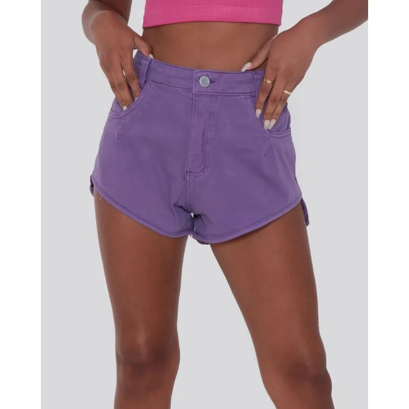 Short Sarja Feminino Cintura Alta Lilás Médio 46