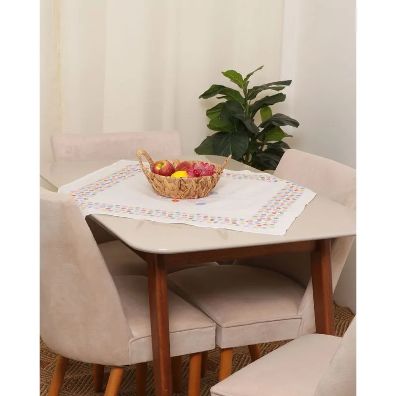Toalha De Chá Quadrada 78cm x 78cm Estampa Floral Off White UN