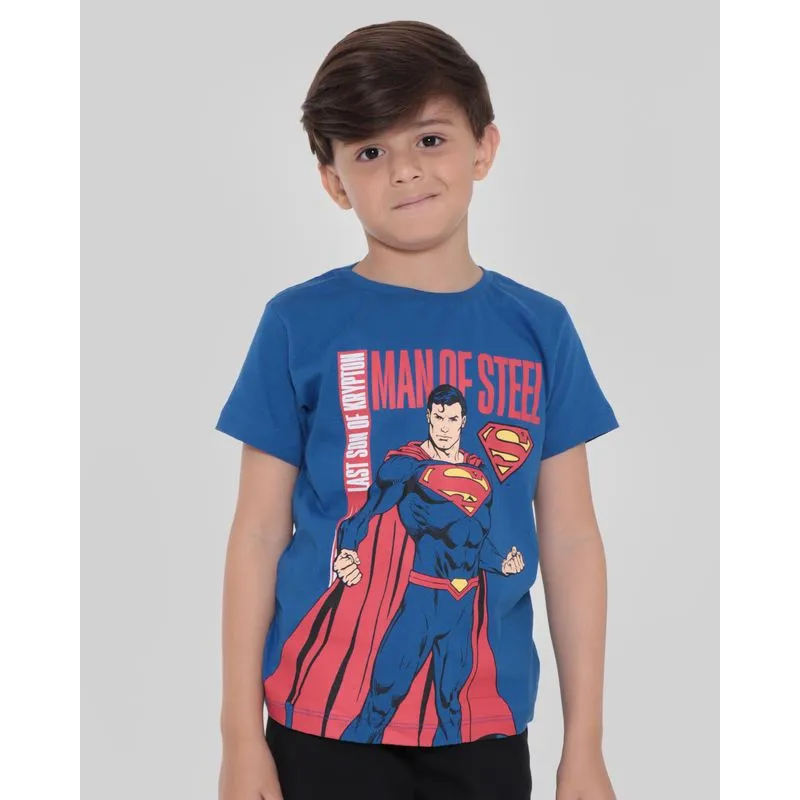 Camiseta Infantil Estampa Super Homem Liga Da Justiça Azul 8