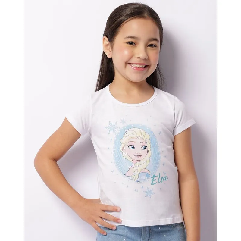 Camiseta Infantil Disney Elsa Frozen Manga Curta Branca 8