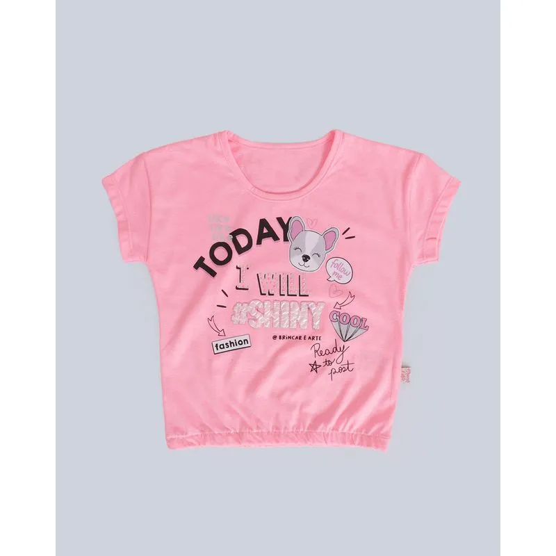Blusa Bebê Elástico Estampa Divertida Rosa Neon 2