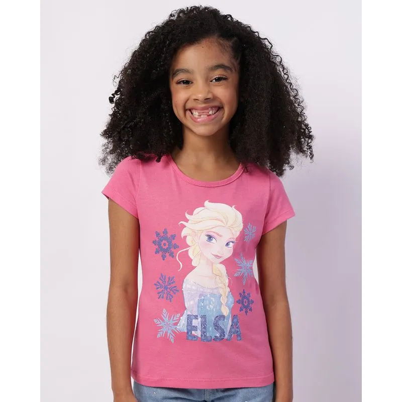 Camiseta Infantil Disney Frozen Manga Curta Rosa 6