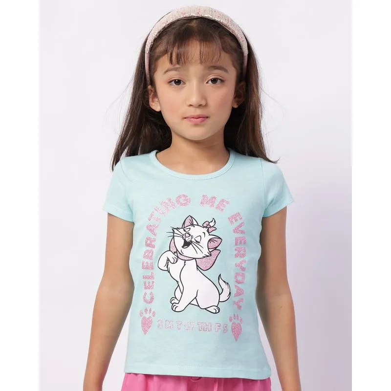 Camiseta Infantil Algodão Disney Marie com Glitter Verde 10