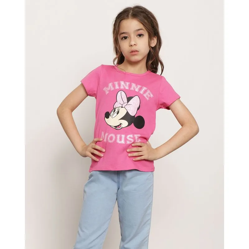 Blusa Infantil Disney Manga Curta Minnie Rosa 10
