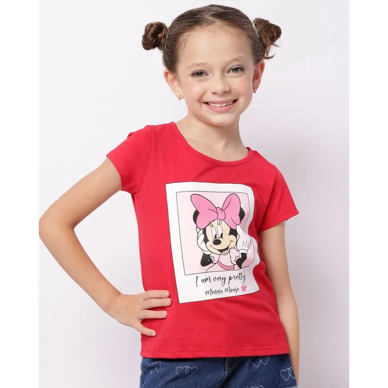 Camiseta Infantil Manga Curta Disney Minnie Vermelha 6