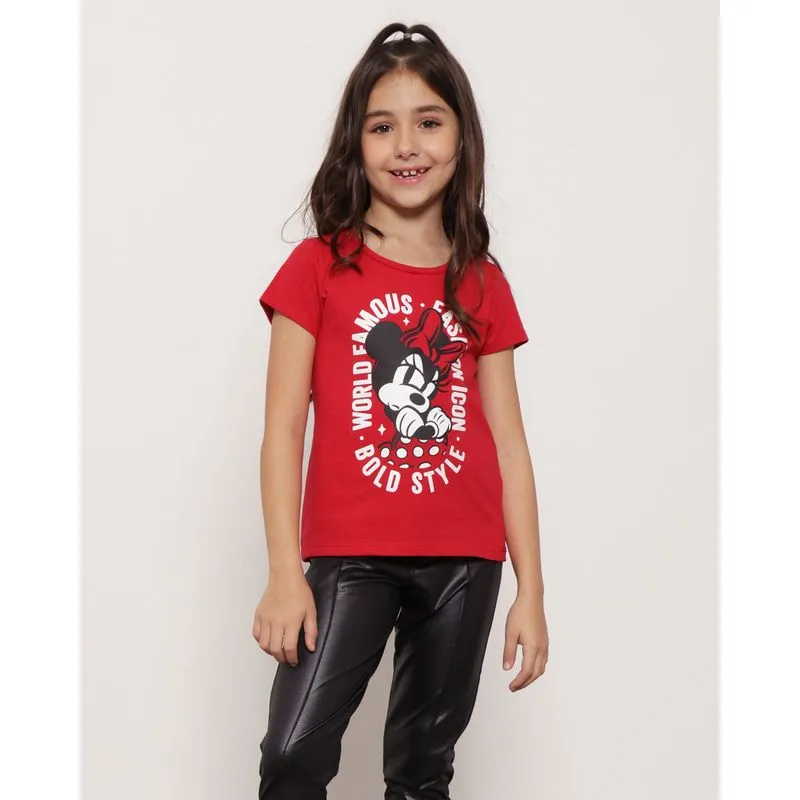 Blusa Infantil Manga Curta Minnie Disney Vermelha 10