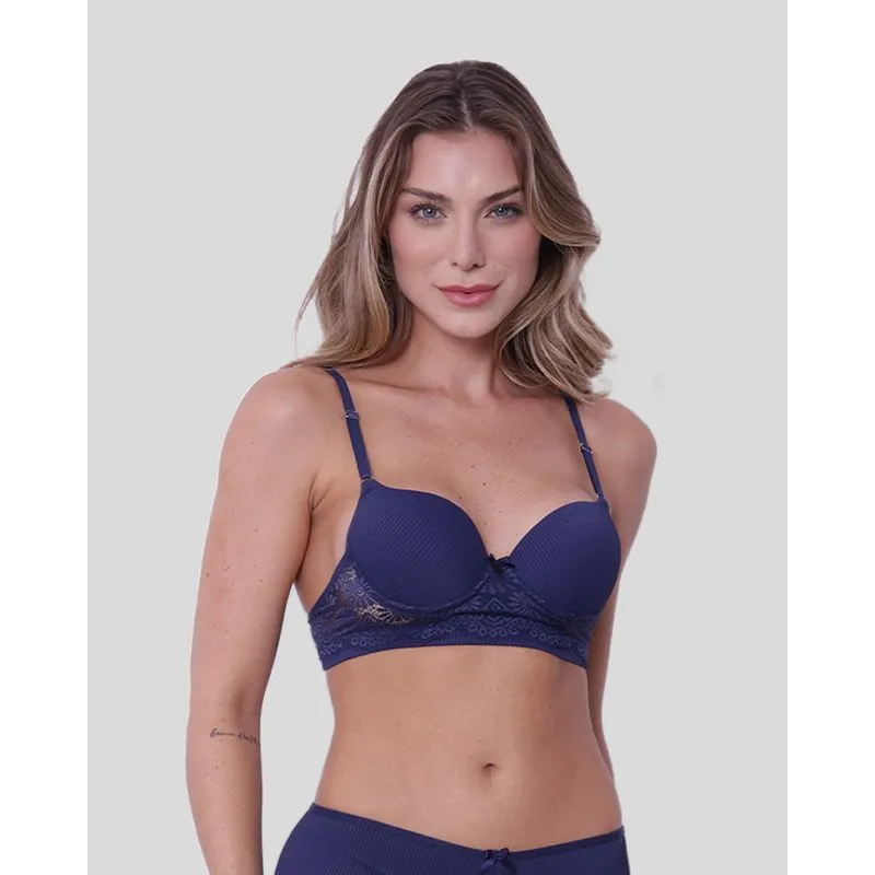 Sutiã Feminino Base Com Bojo Casca Canelado Marinho 40