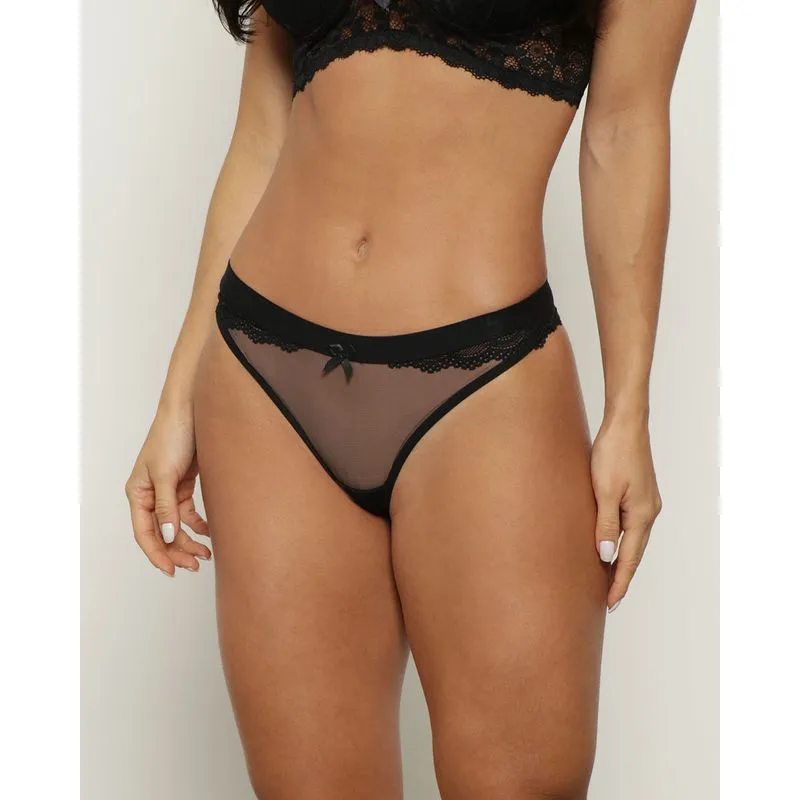 Calcinha Feminina Fio Dental Tule e Renda Preta G