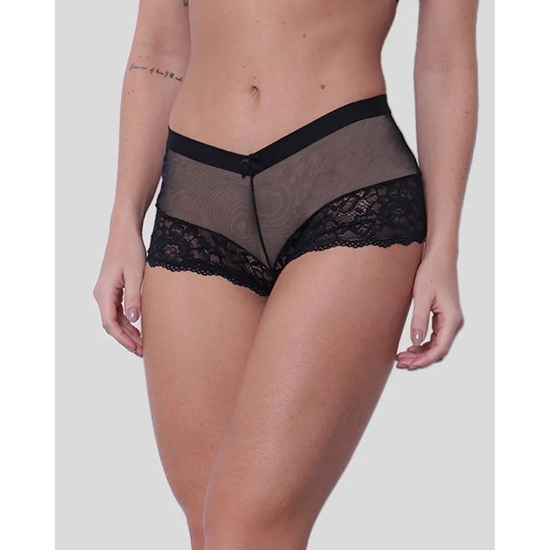 Calcinha Avulsa Feminina Caleçon Tulê e Renda Preta G