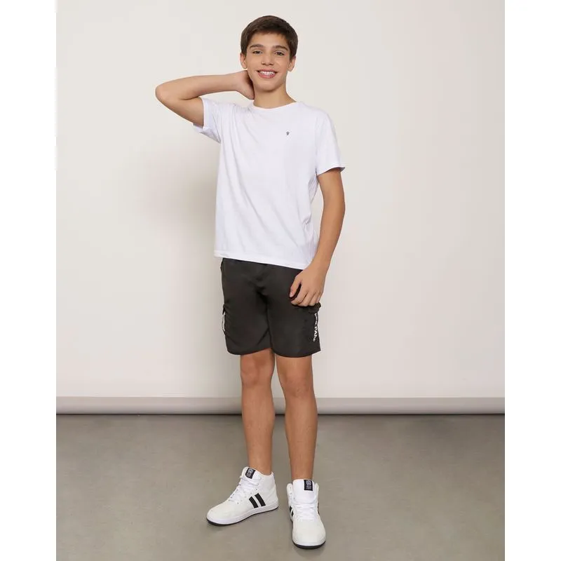 Bermuda Juvenil Bolso Cargo Com Gorgurão E Silk Preta 12