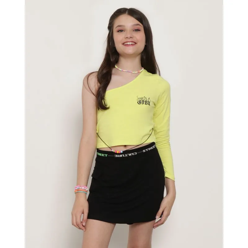 Blusa Cropped Juvenil Com Miçanga Um Ombro Só Verde 10
