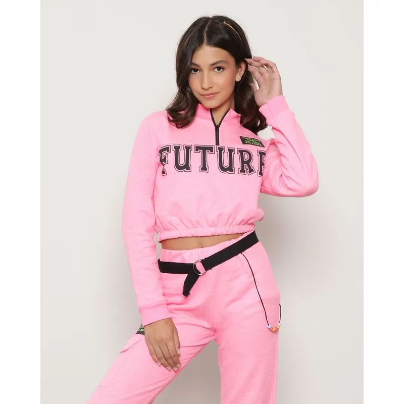 Blusa Moletom Juvenil Cropped Future Rosa Neon 10