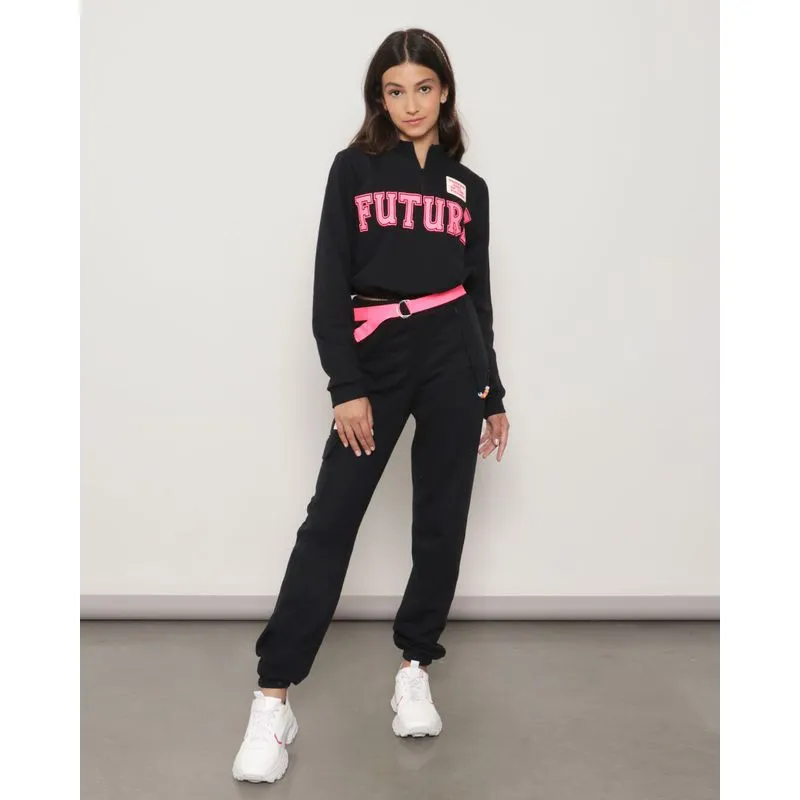 Calça Moletom Juvenil Jogger Cargo Preta 16
