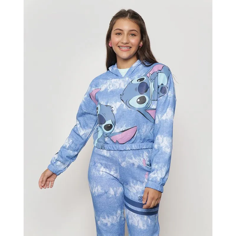 Blusão Moletom Juvenil Estampa Stitch Disney Tie Dye Azul 10