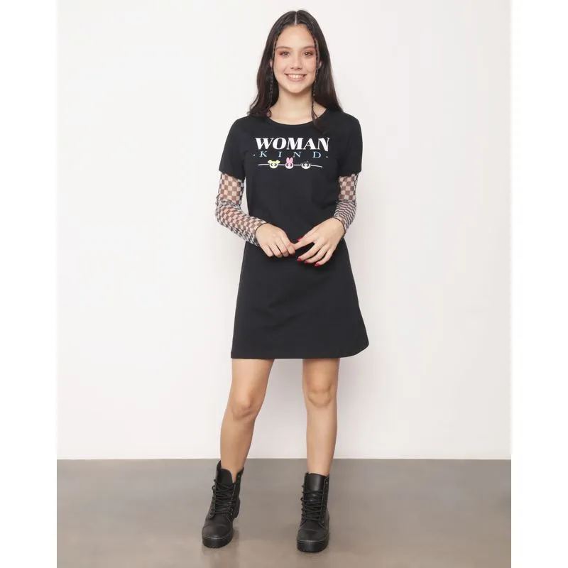 Vestido Juvenil Manga Longa Tule As Meninas Super Poderosas Preto 16