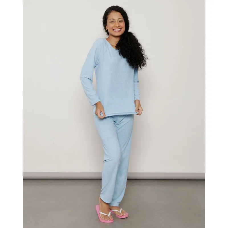 Pijama Feminino Longo Boucle Azul M