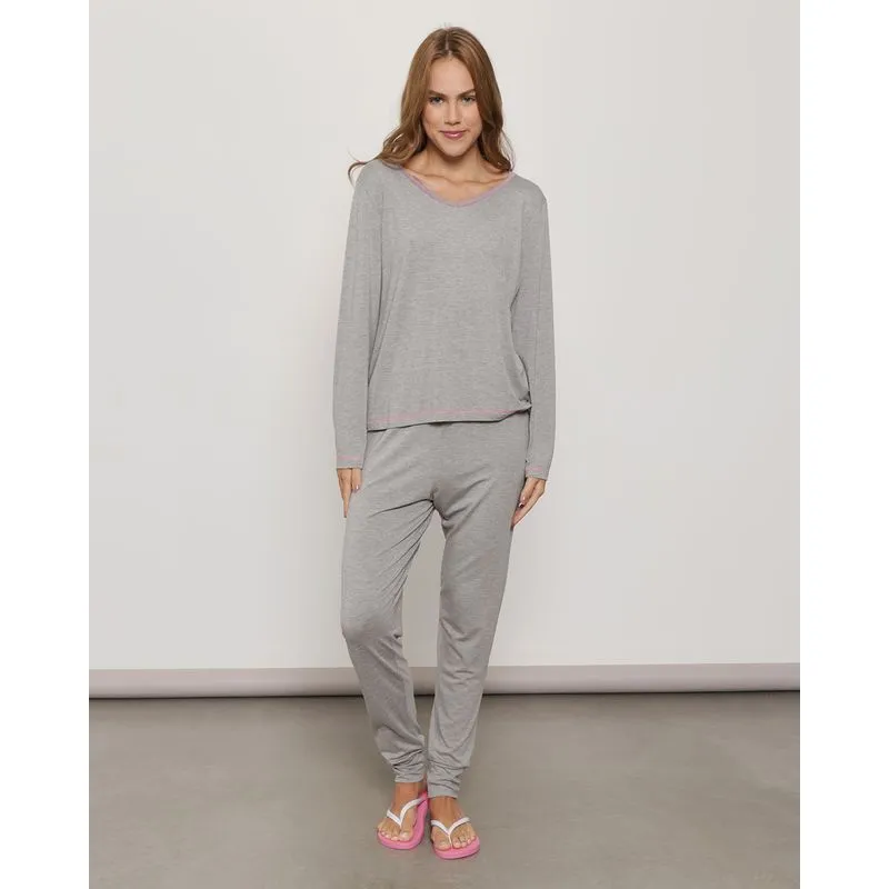 Calça Pijama Feminino Com Punho Cinza M