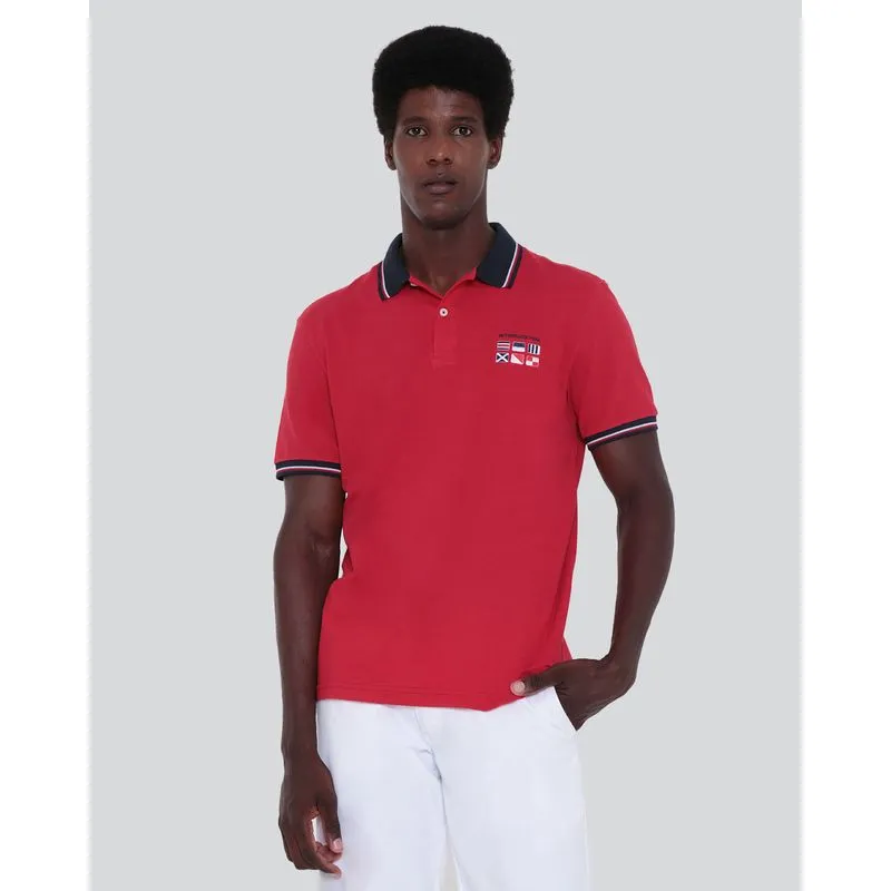 Polo Masculina Piquet Estampa International Vermelho G