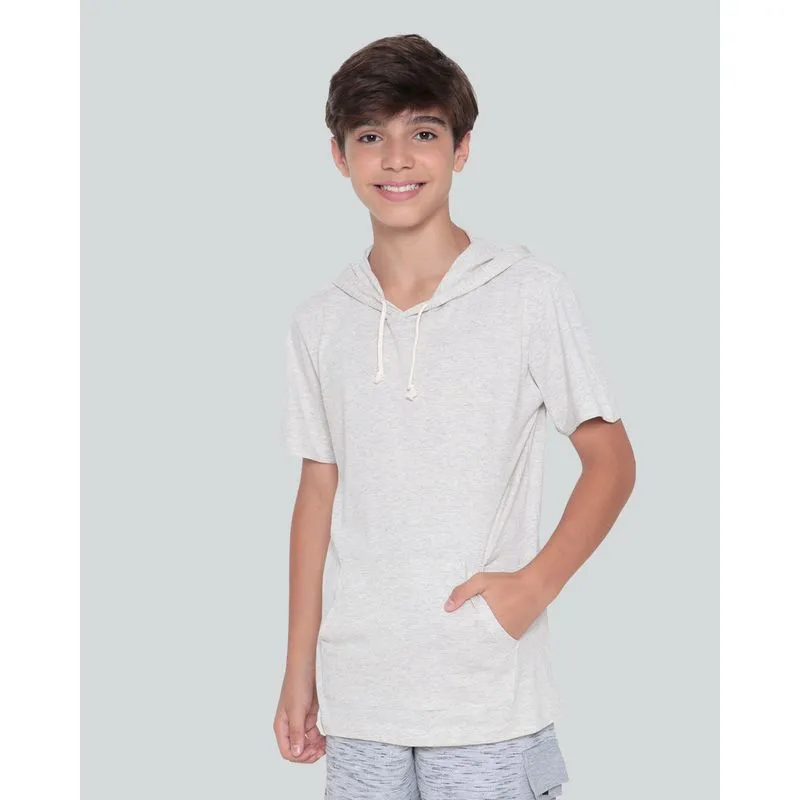 Camiseta Juvenil Capuz Bolso Canguru Mescla Claro 10