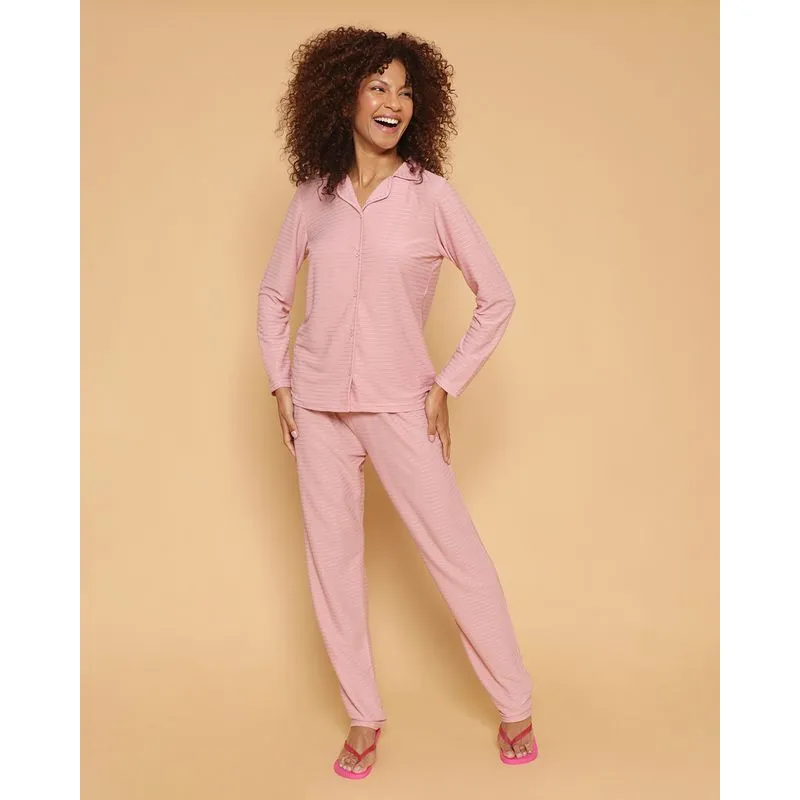 Pijama Feminino Americano Texturizado Rosa G