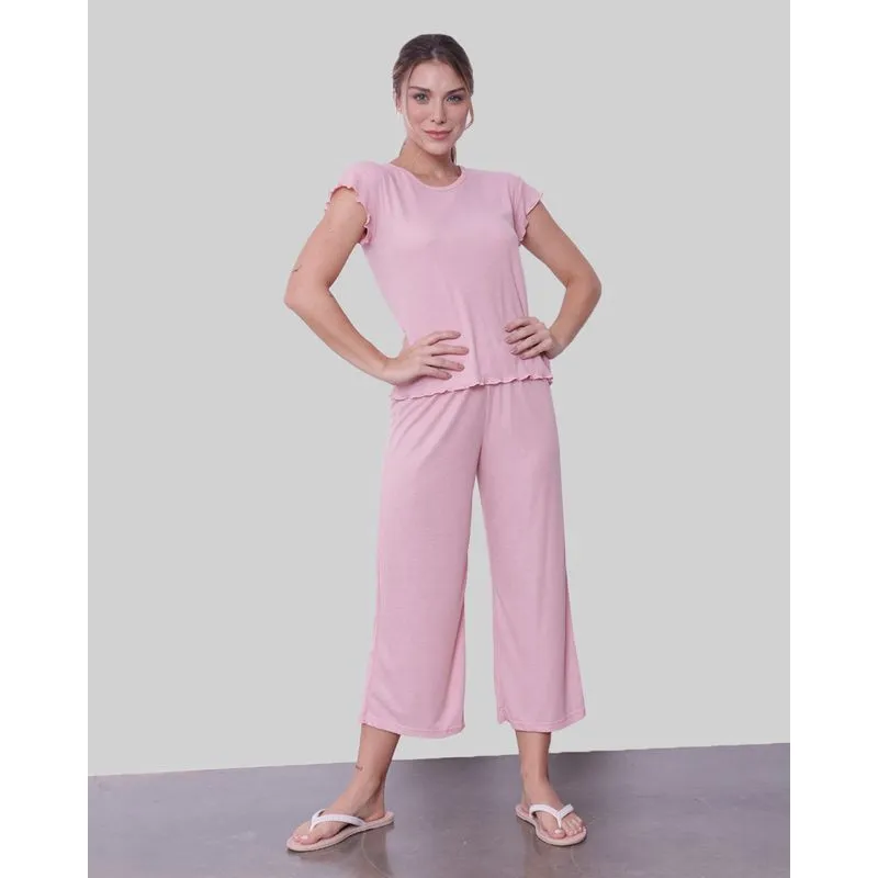 Pijama Feminino Pantacourt Canelado Rosa P