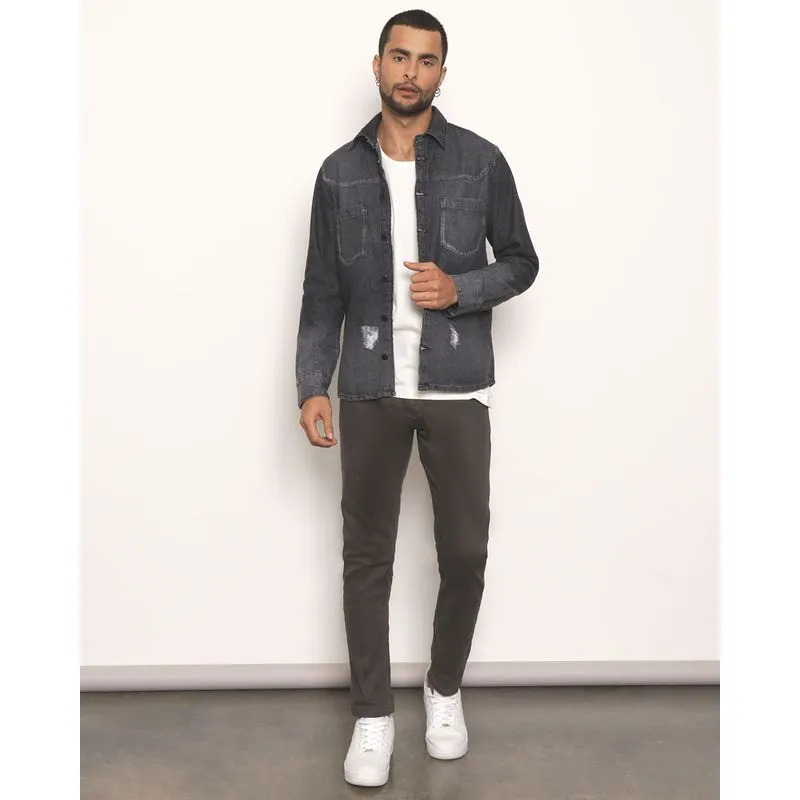 Calça Masculina Sarja Slim Cinza Escuro 48