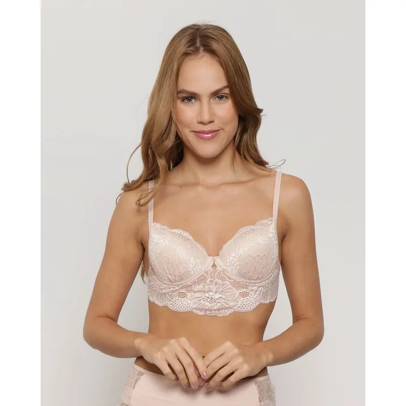 Sutiã Feminino Com Bojo Bolha Corpete Renda Bege 46
