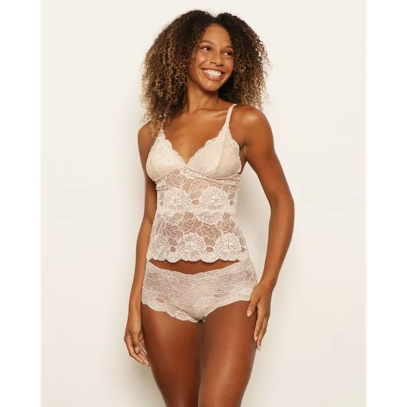 Baby Doll Renda com Top e Calcinha Caleçon Bege M