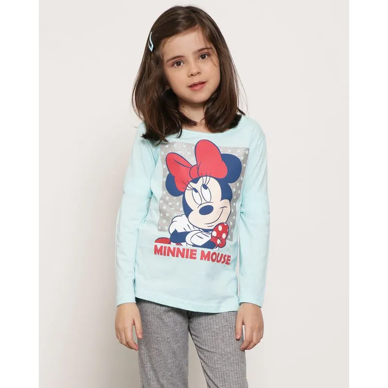 Blusa infantil Manga Longa Minnie Mouse Disney Verde Claro 10
