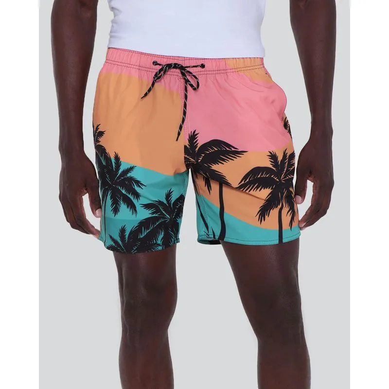 Bermuda Masculina Praia Floral Laranja G