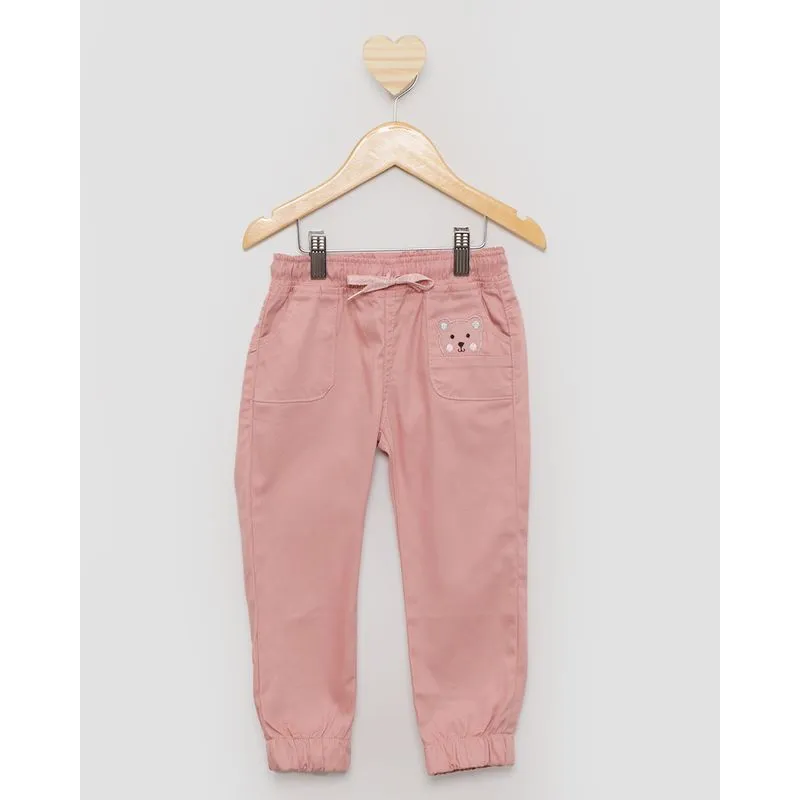 Calça Bebê Sarja Jogger Ursinho Rosa 2