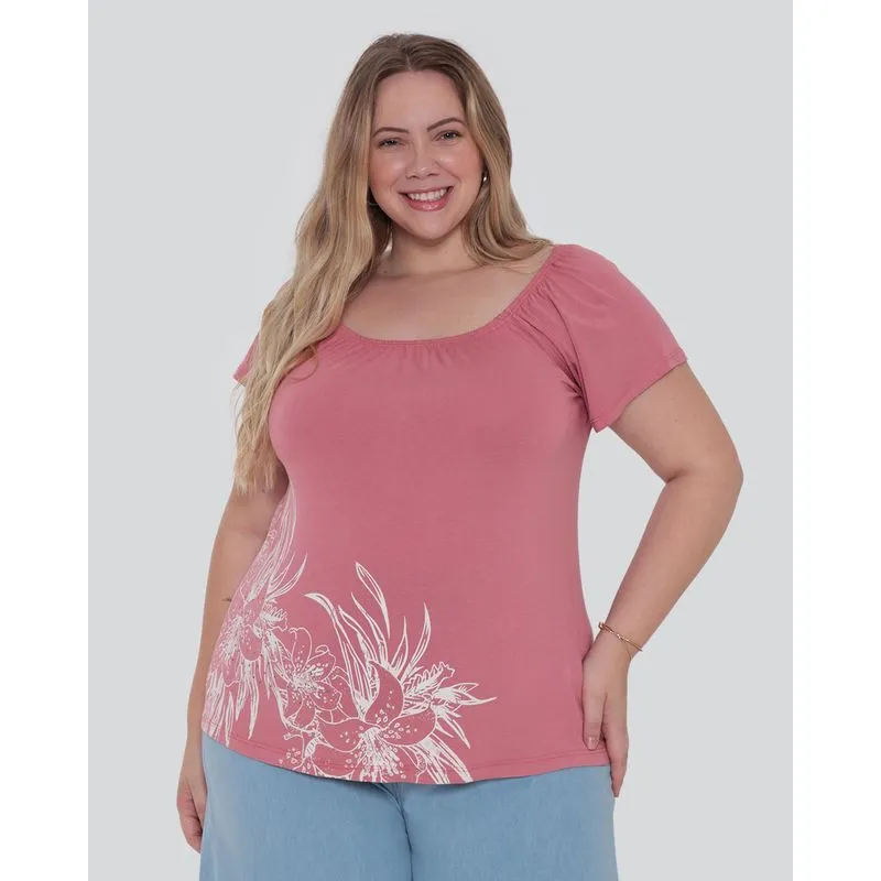 Blusa Plus Size Feminina Ciganinha Rosa Médio G1