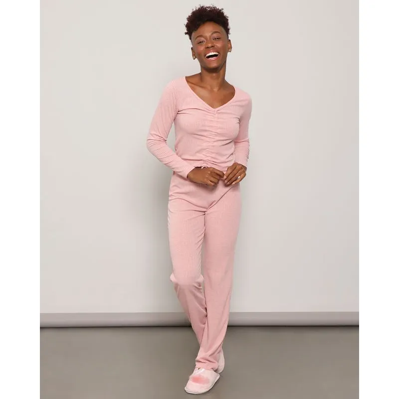 Pijama Feminino Longo Colissê Canelado Rosa M