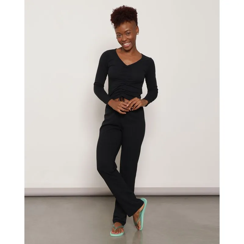 Pijama Feminino Longo Colissê Canelado Preto G