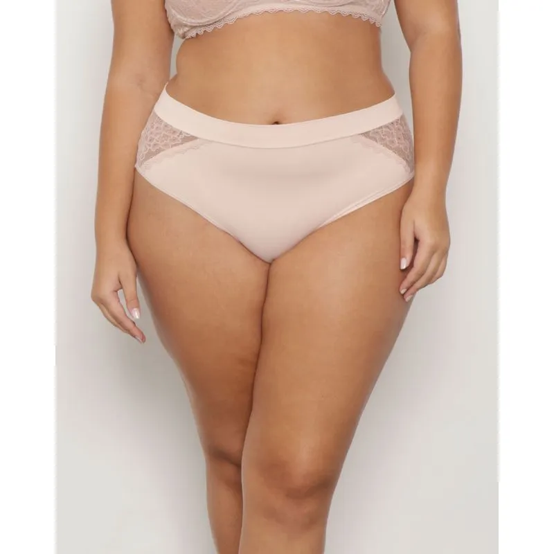 Calcinha Plus Size Feminino Cintura Alta Com Renda Bege 48