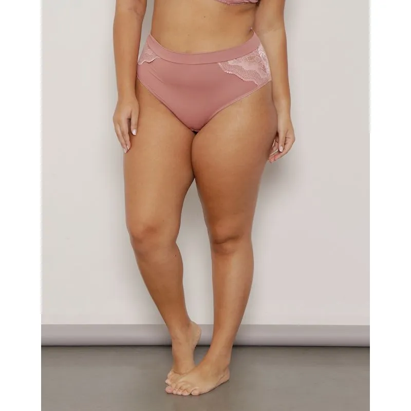 Calcinha Plus Size Feminino Cintura Alta Com Renda Rosa 46