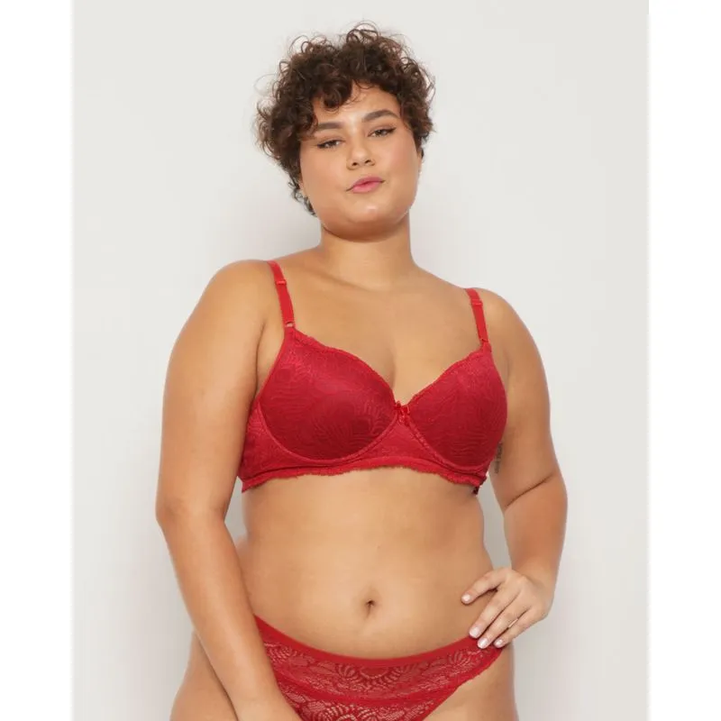 Sutiã Plus Size Feminino Base Bojo Casca e Renda Vermelho 46