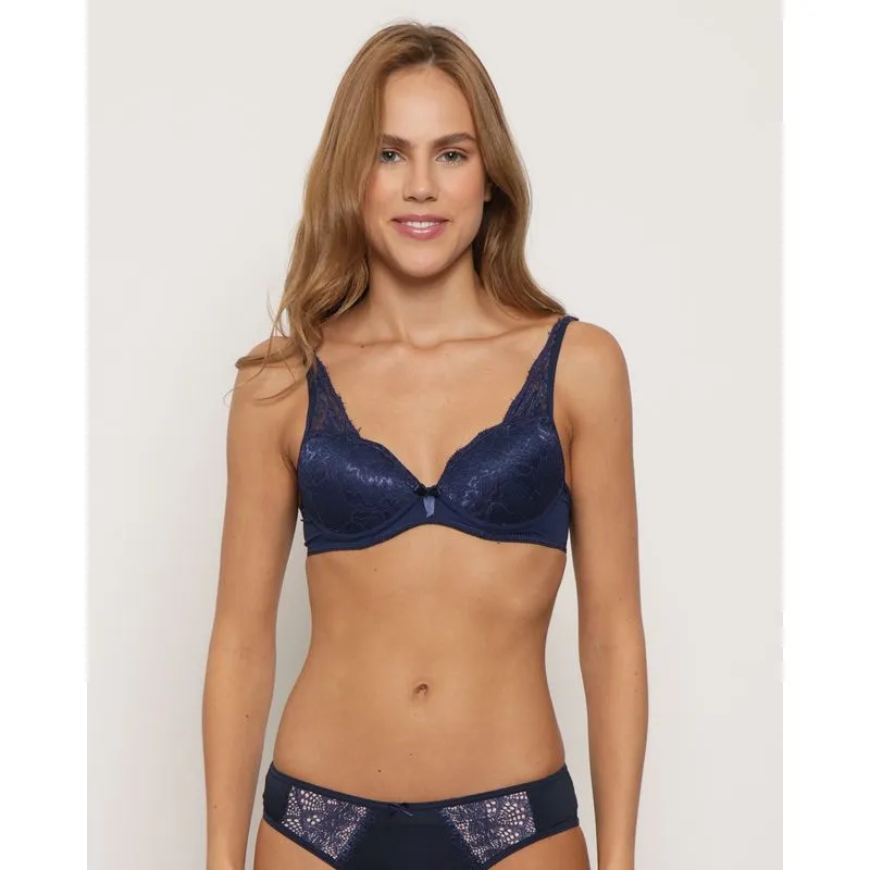 Sutiã Feminino Com Base e Bojo Bolha Renda Marinho 40