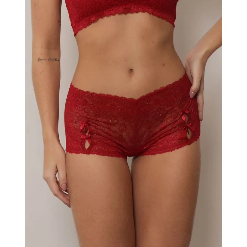 Calcinha Feminina Caleçon Renda Vermelha GG