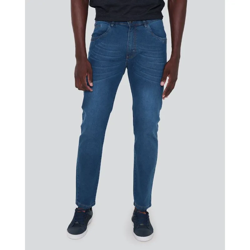 Calça Jeans Masculina Reta Bolsos Azul 44