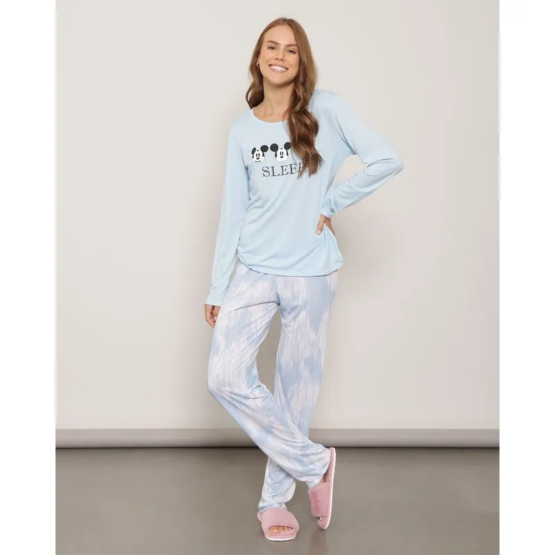 Pijama Feminino Longo Mickey Disney Azul GG