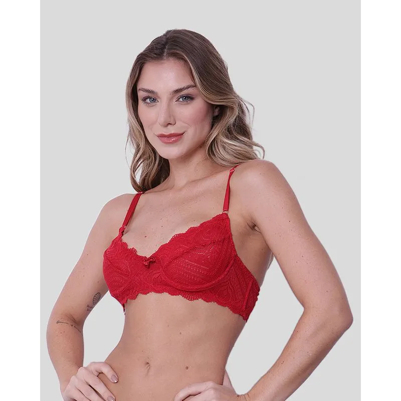 Sutiã Feminino Renda Sem Bojo E com Aro Vermelho 40