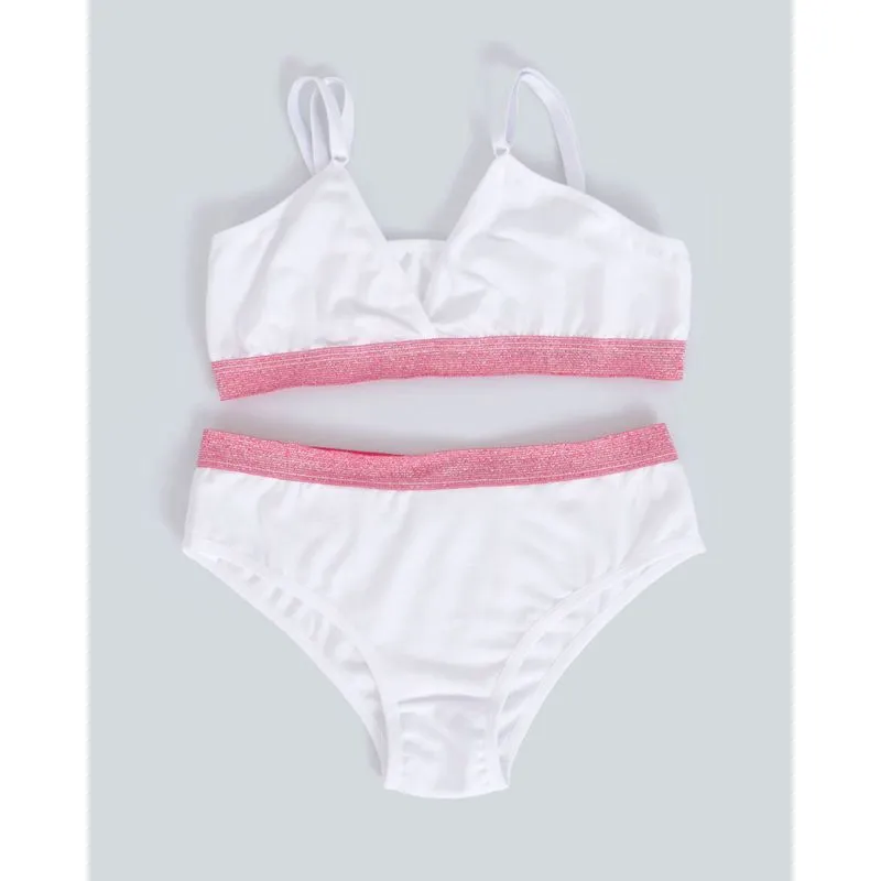 Conjunto Juvenil Top Calcinha Elástico Brilho Branca 14