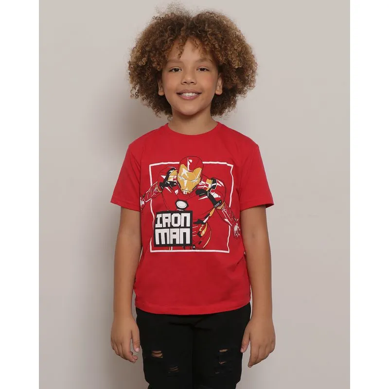 Camiseta Infantil Estampa Homem de Ferro Manga Curta Marvel Vermelho 10