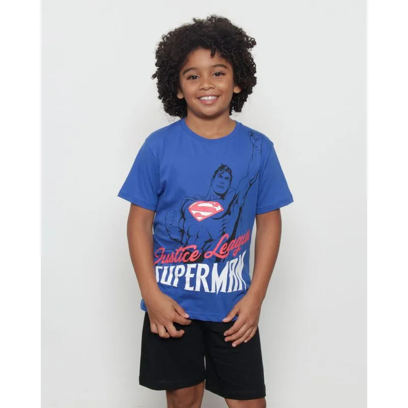 Camiseta Infantil Manga Curta DC Comics Super Homem Azul 4