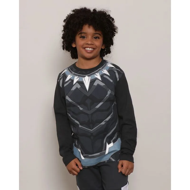 Camiseta infantil Manga Longa Marvel Pantera Negra Preto 10